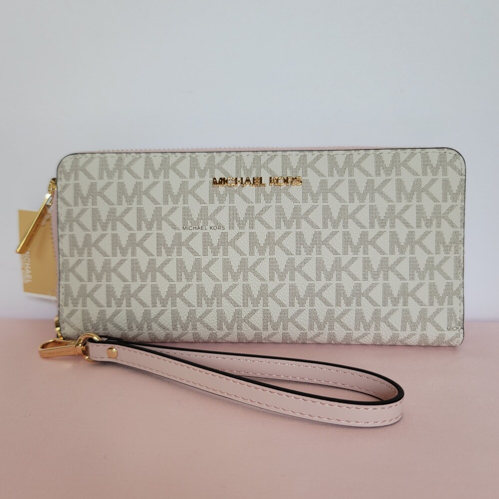 MICHAEL KORS Signature Logo Jet Set Travel Continental Wallet/Wristlet-P. Blush⭐